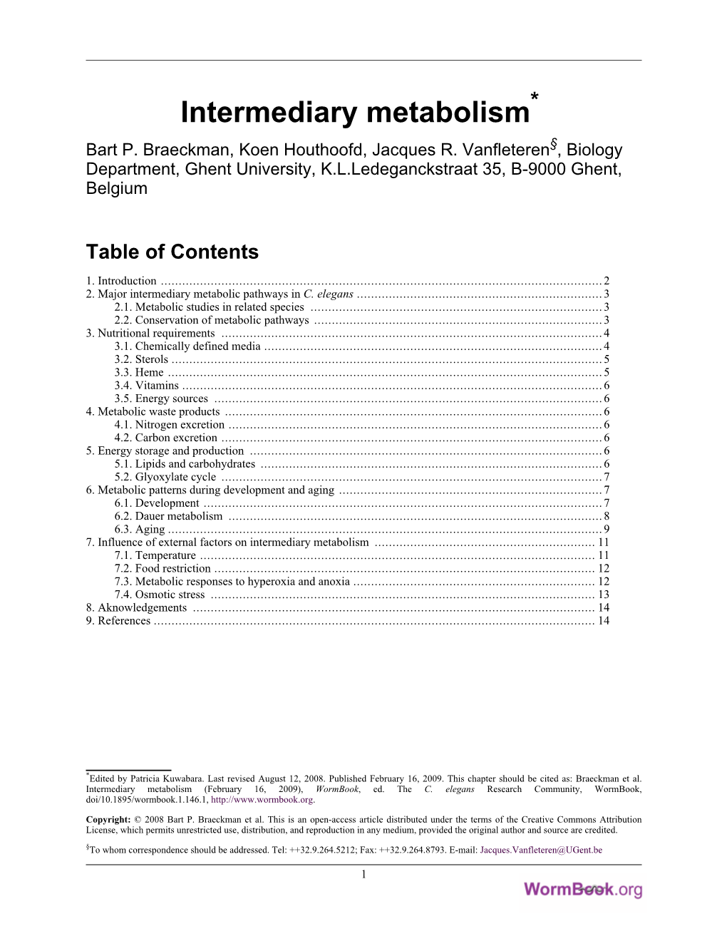 Intermediary Metabolism* Bart P