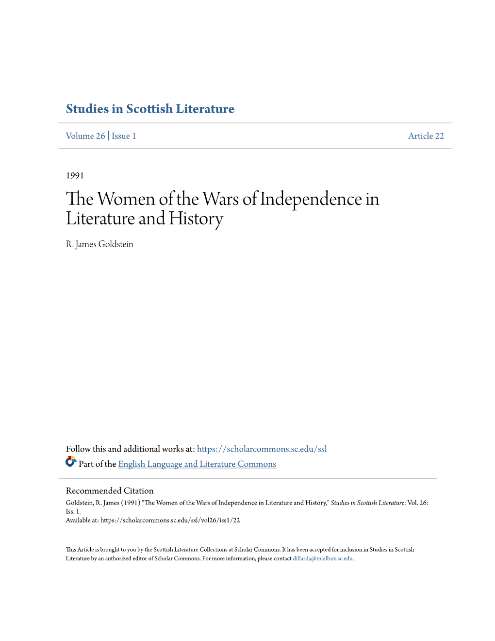 The Women of the Wars of Independence in Literature and History