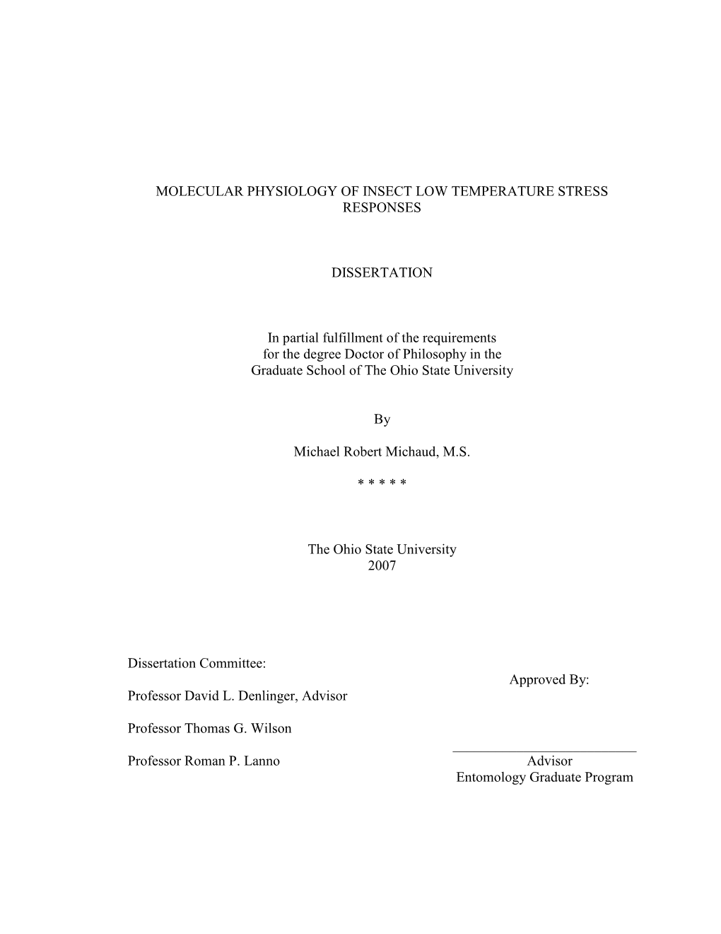 Molecular Physiology of Insect Low Temperature