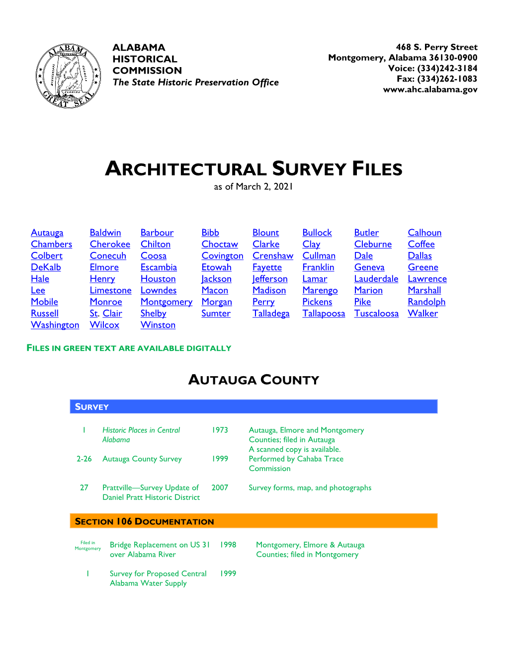 List of Architectural Survey Files
