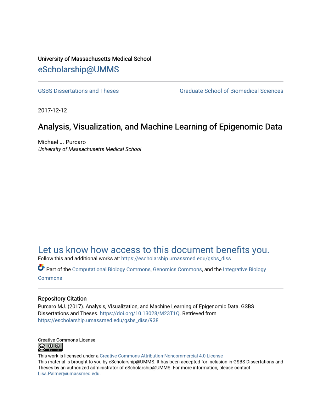Analysis, Visualization, and Machine Learning of Epigenomic Data