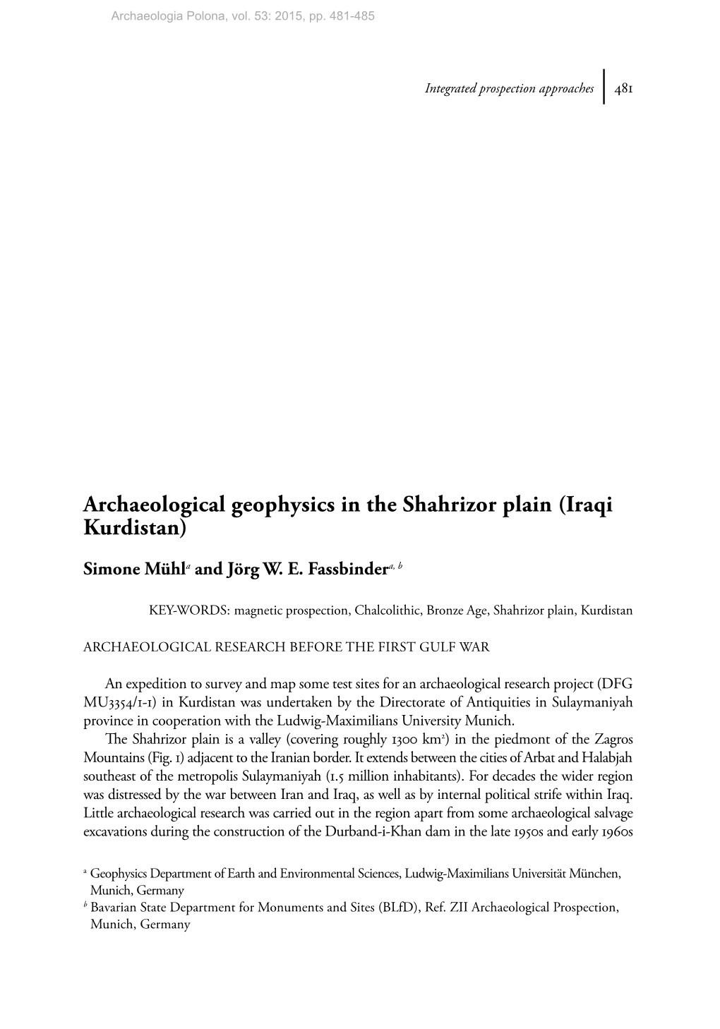 Archaeological Geophysics in the Shahrizor Plain (Iraqi Kurdistan)