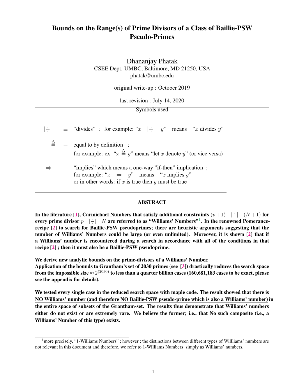 Bounds Suggesting Williams Numbers Do Not Exist