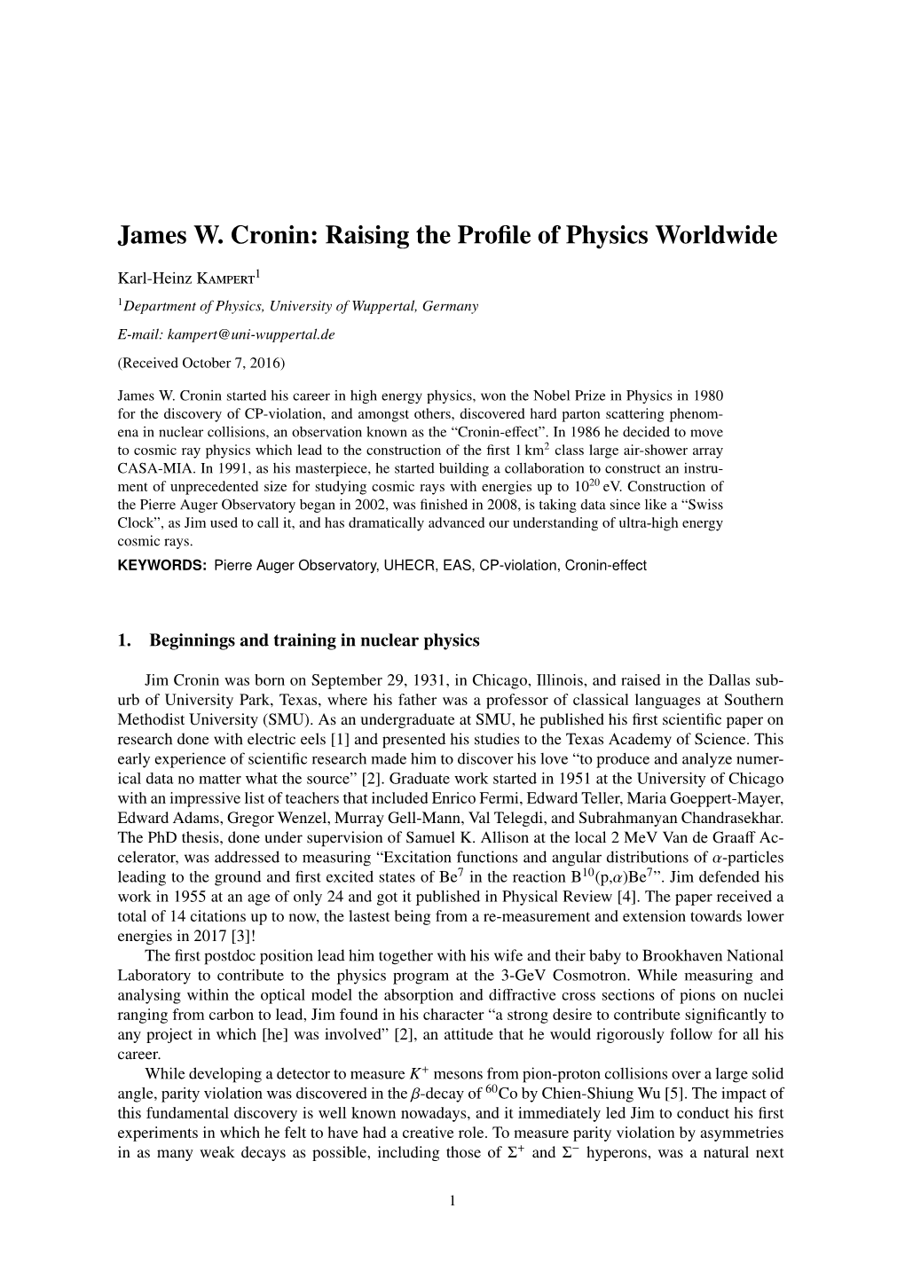 James W. Cronin: Raising the Profile of Physics Worldwide