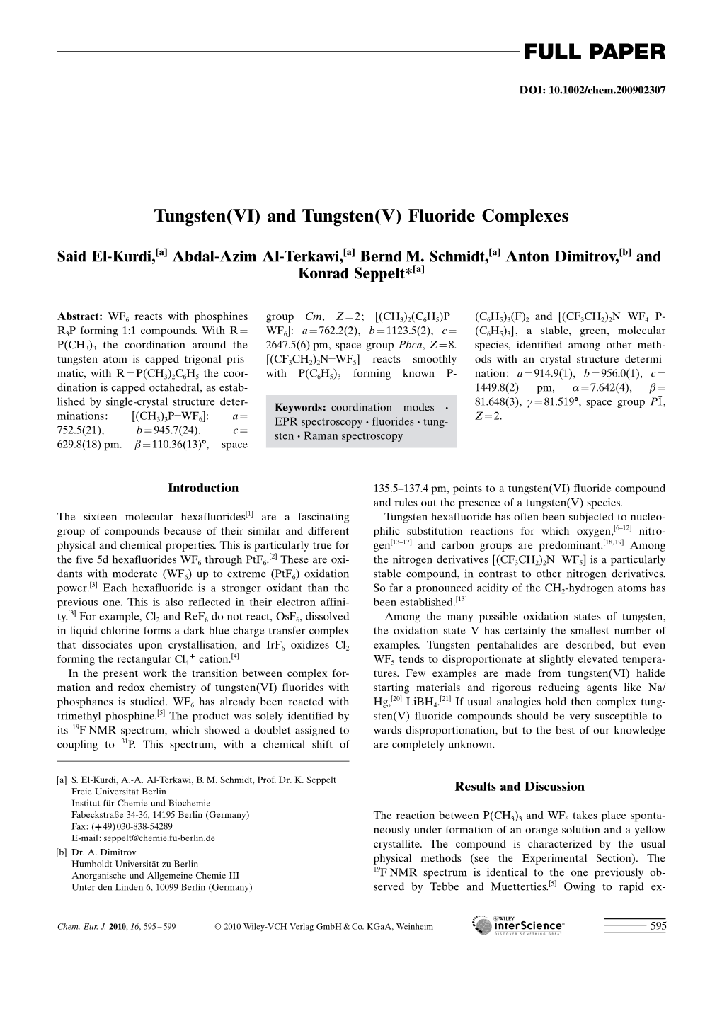 And Tungsten(V) Fluoride Complexes