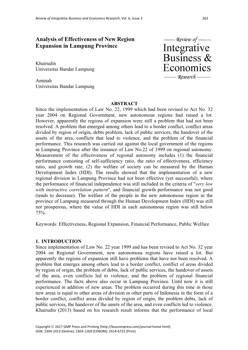 Analysis of Effectiveness of New Region Expansion in Lampung Province