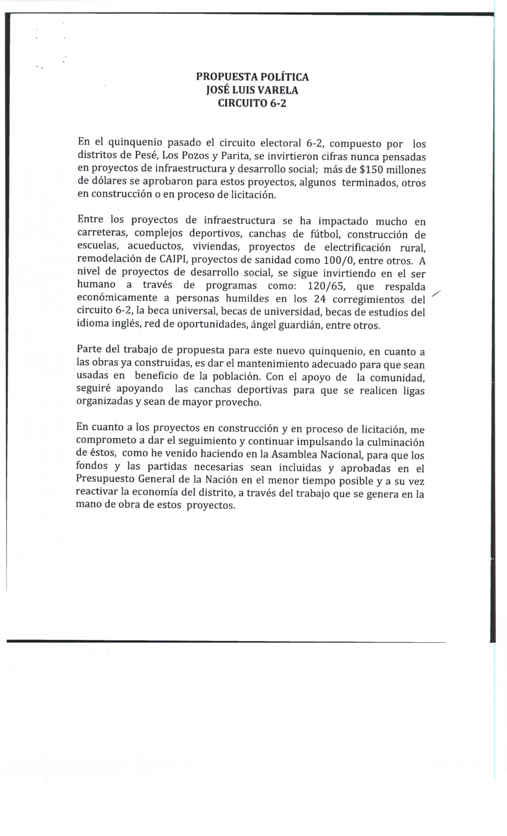 PROPUESTA POLÍTICA JOSÉ LUIS VARELA CIRCUITO 6-2 En El