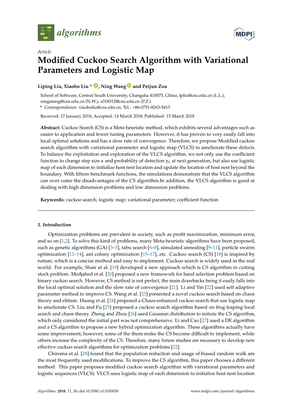 Modified Cuckoo Search Algorithm with Variational Parameters And