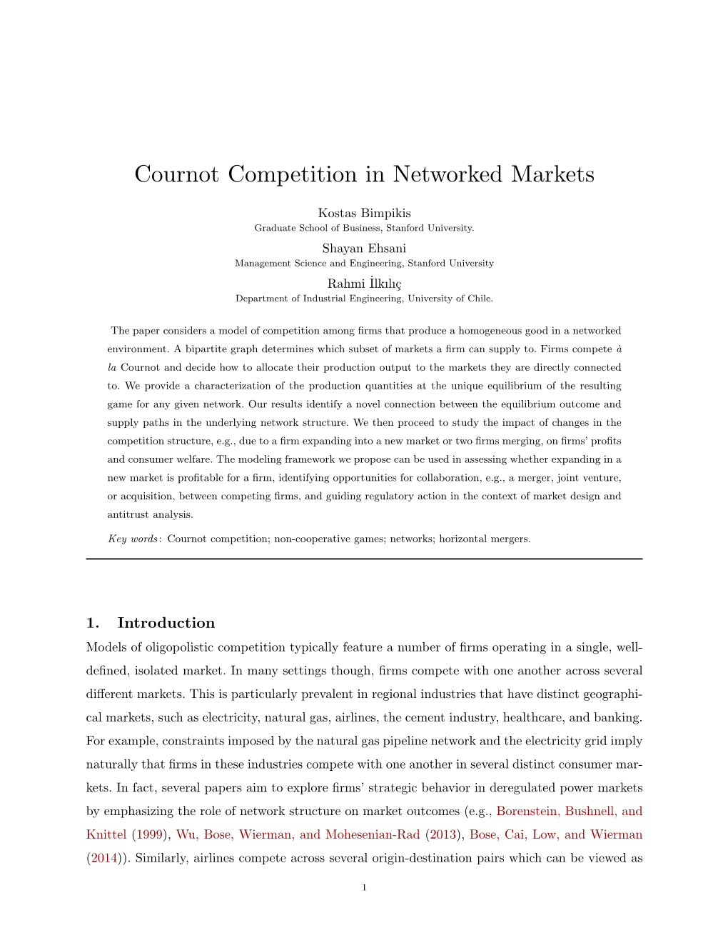 Cournot Competition in Networked Markets