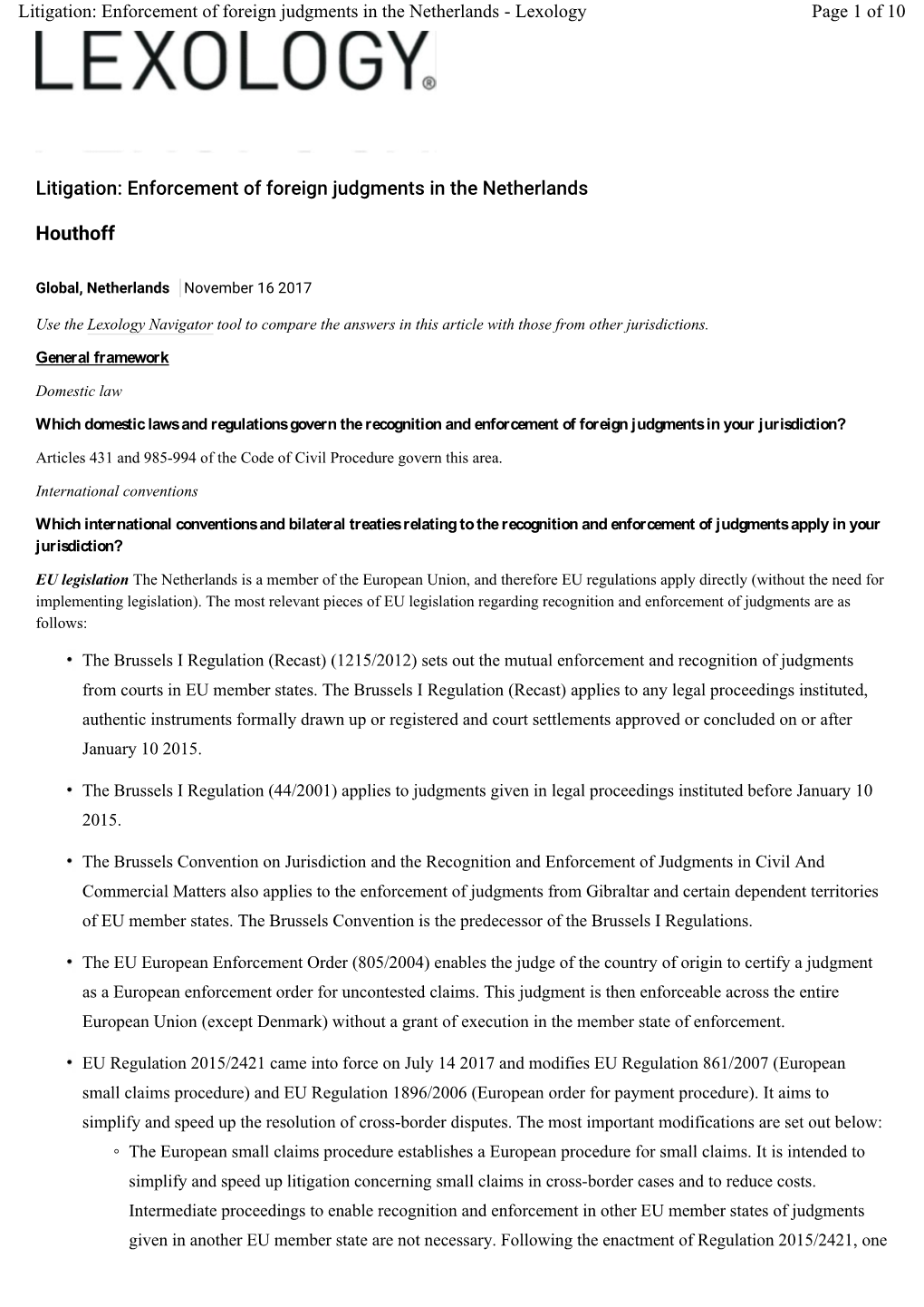 Enforcement of Foreign Judgments in the Netherlands - Lexology Page 1 of 10