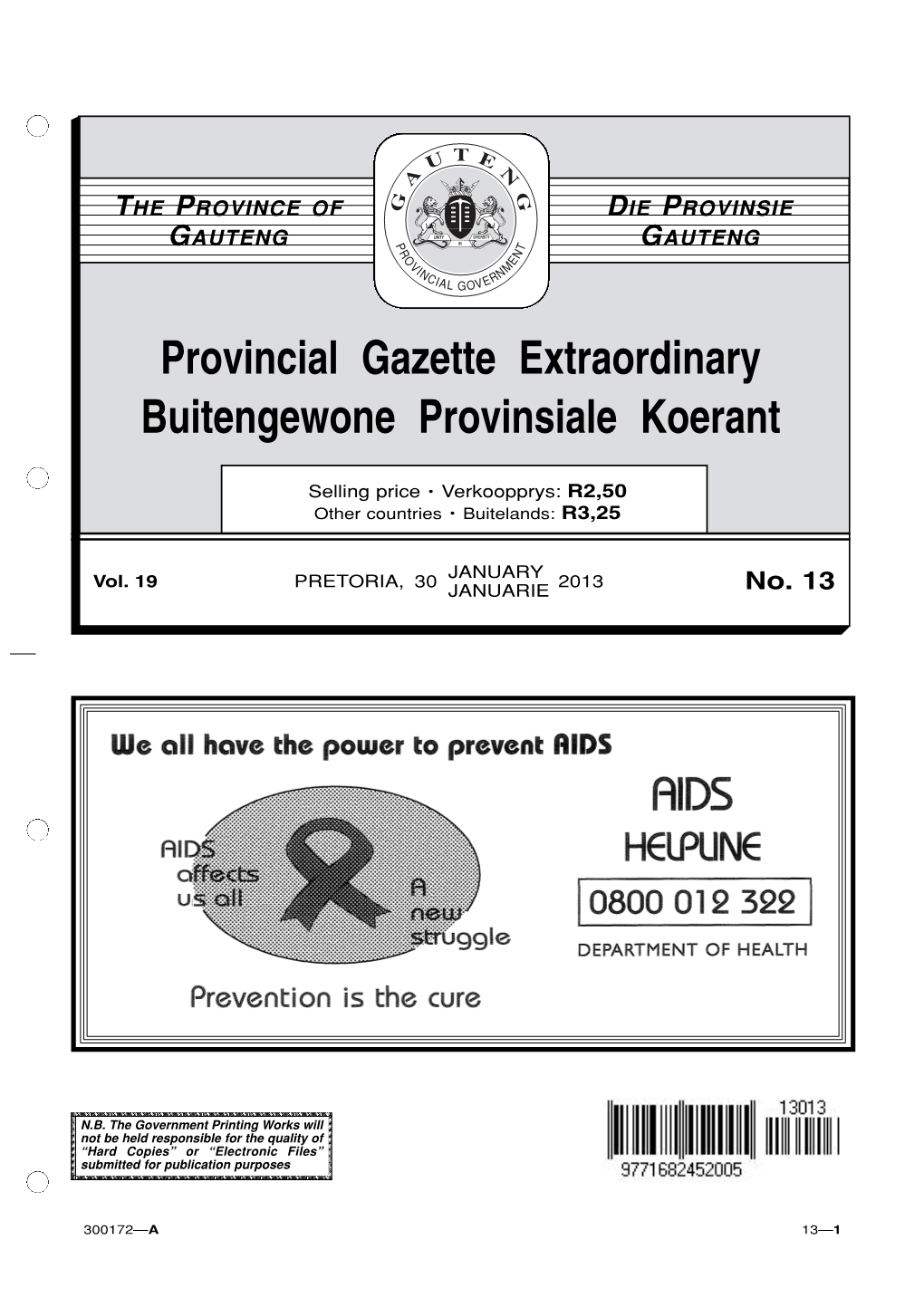 Provincial Gazette Extraordinary Buitengewone Provinsiale Koerant