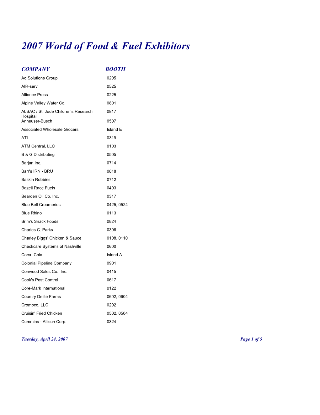 2007 World of Food & Fuel Exhibitors