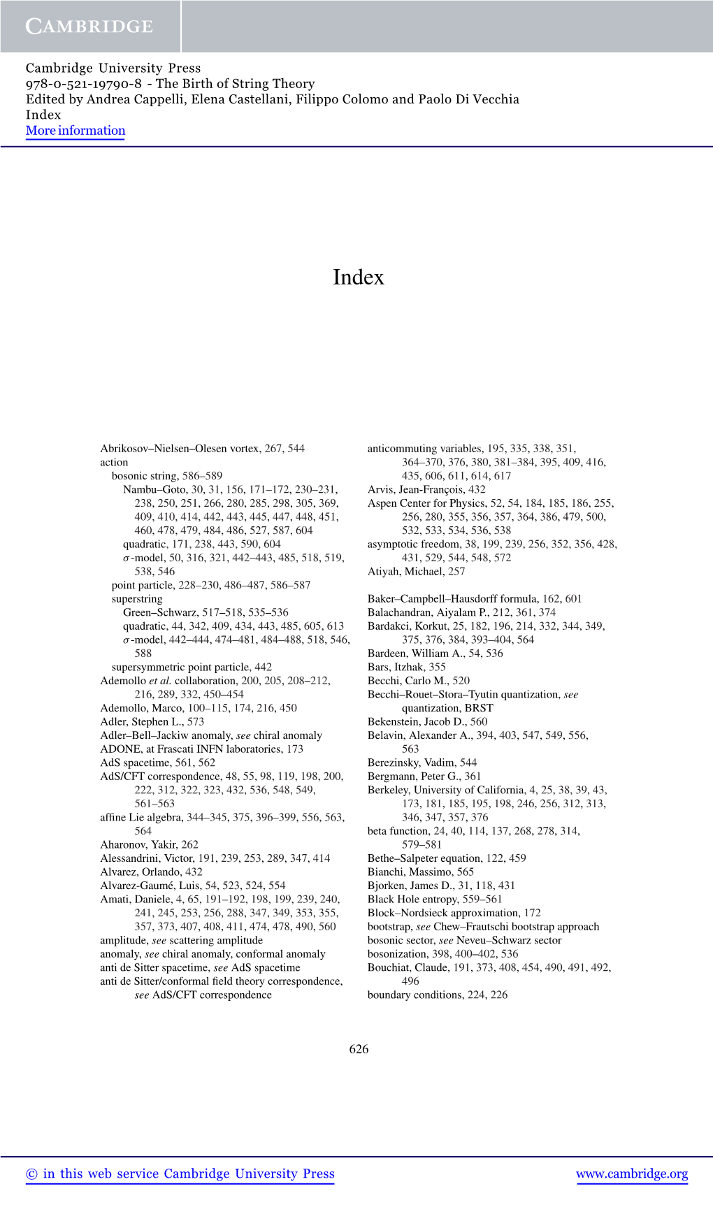 The Birth of String Theory Edited by Andrea Cappelli, Elena Castellani, Filippo Colomo and Paolo Di Vecchia Index More Information