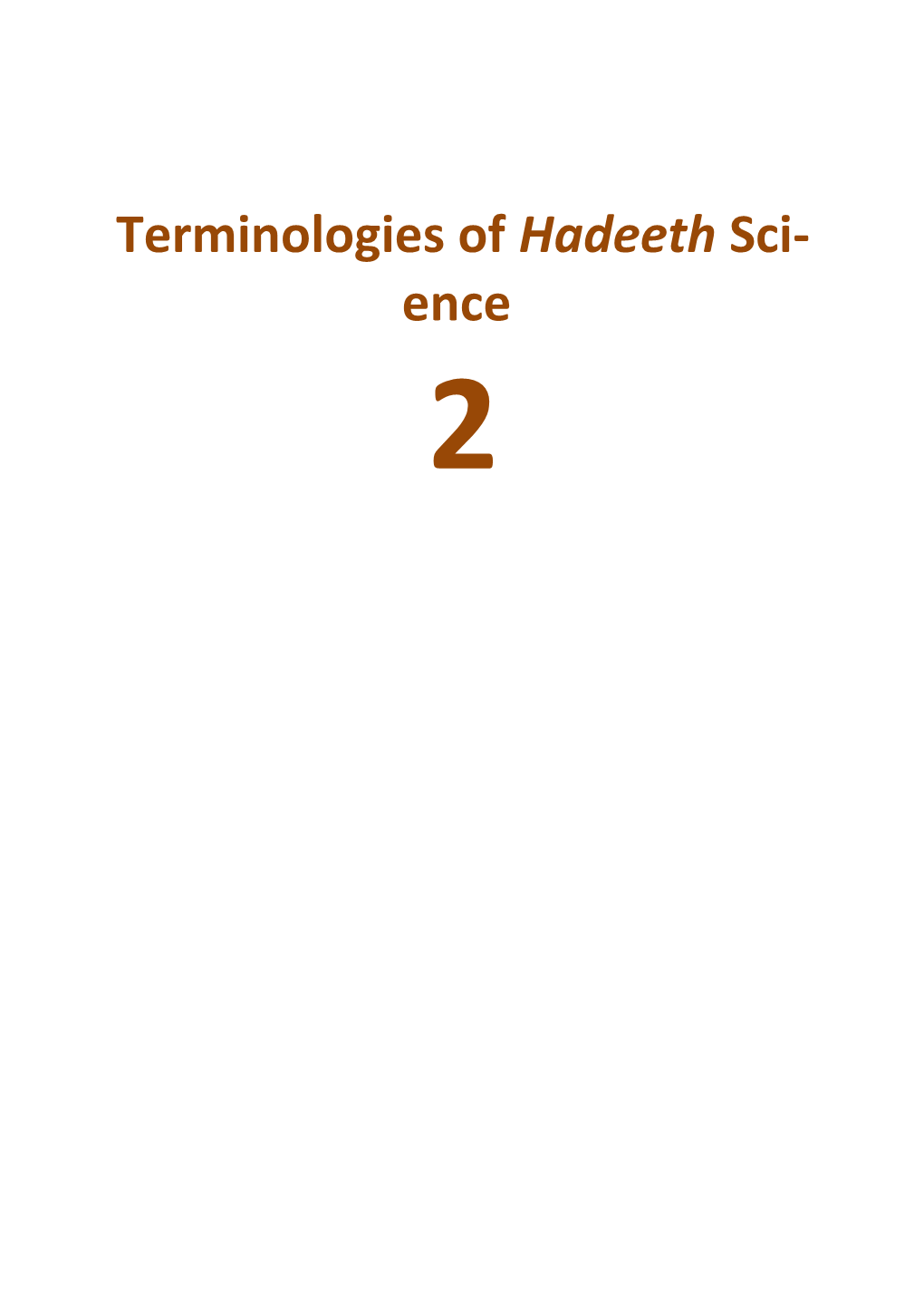 Terminologies of Hadeeth Science 2