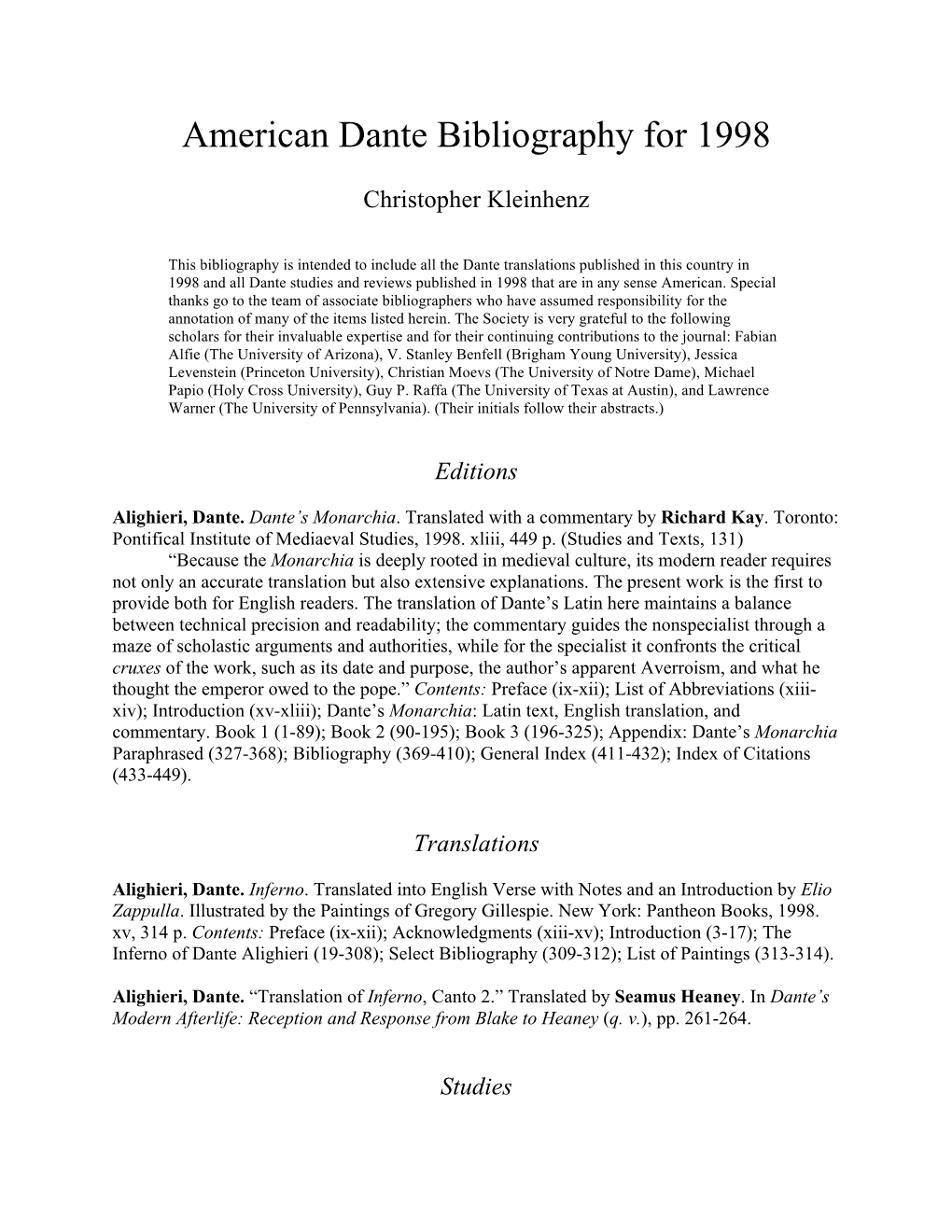 American Dante Bibliography for 1998.Pdf