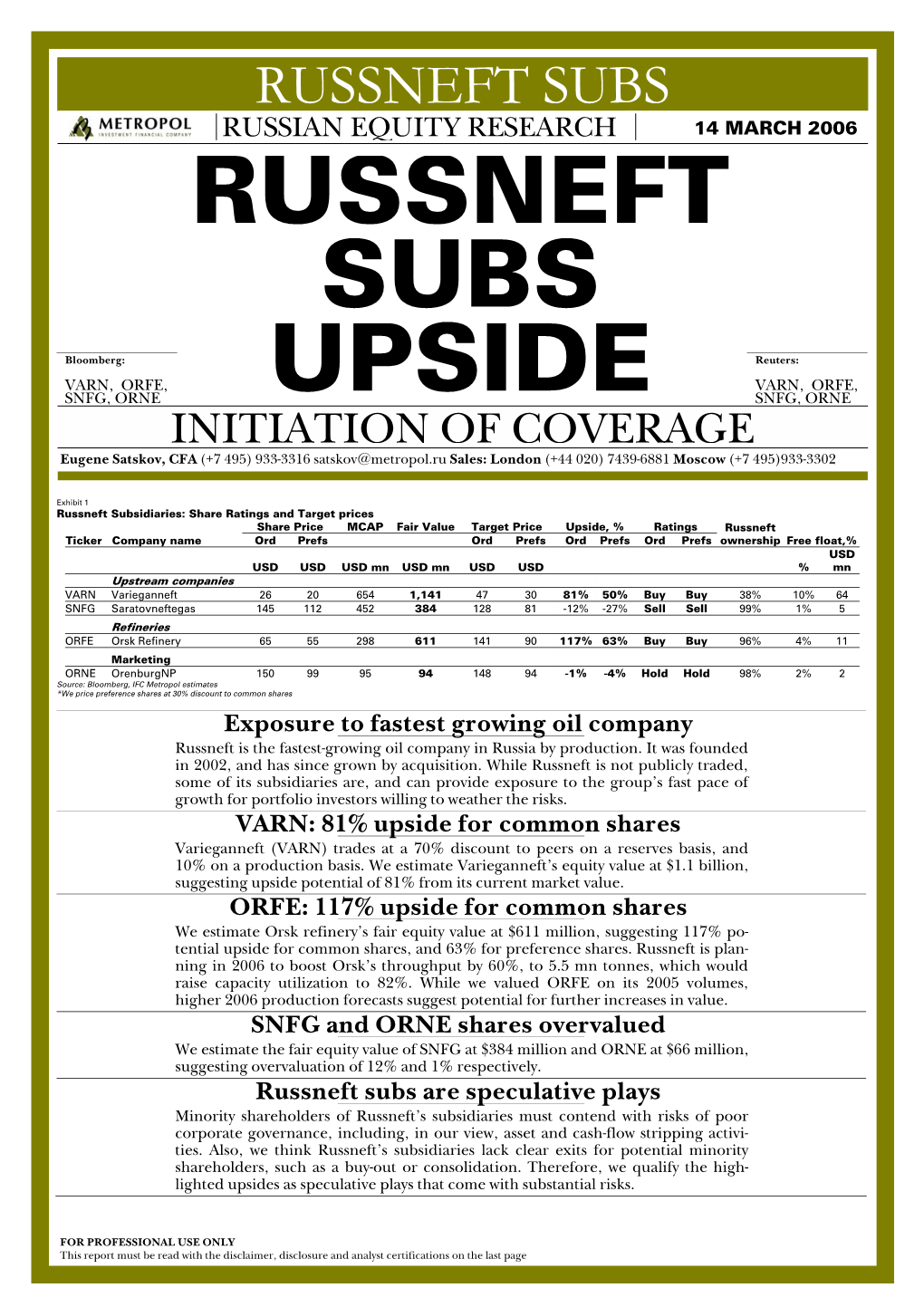 Russneft Subs Upside