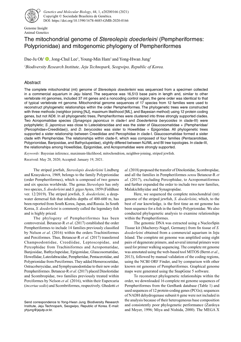 Genetics and Molecular Biology, 44, 1, E20200166 (2021) Copyright © Sociedade Brasileira De Genética