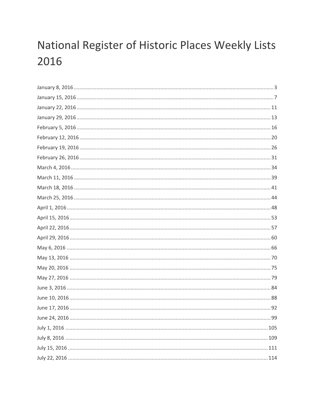 National Register of Historic Places Weekly Lists 2016