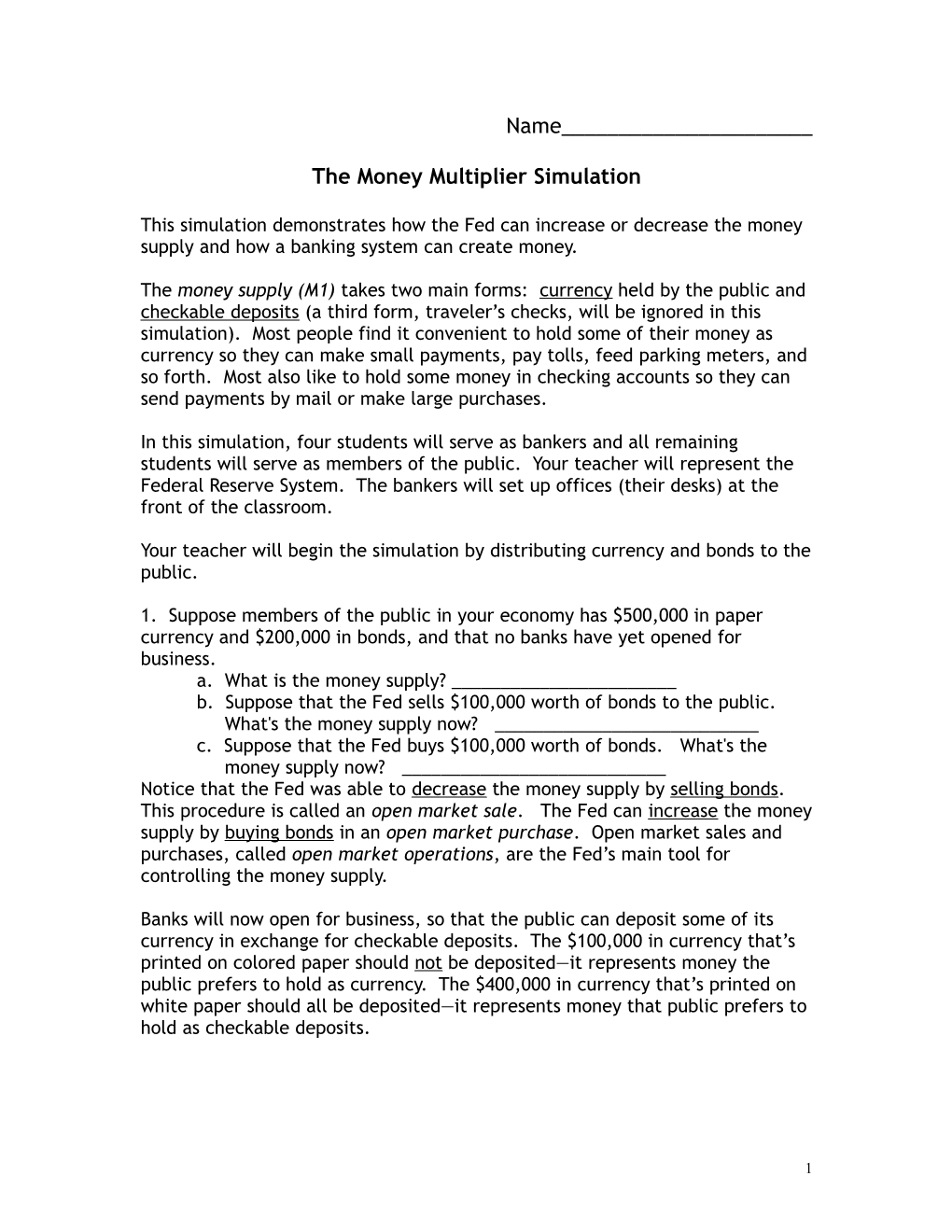 The Money Multiplier Simulation