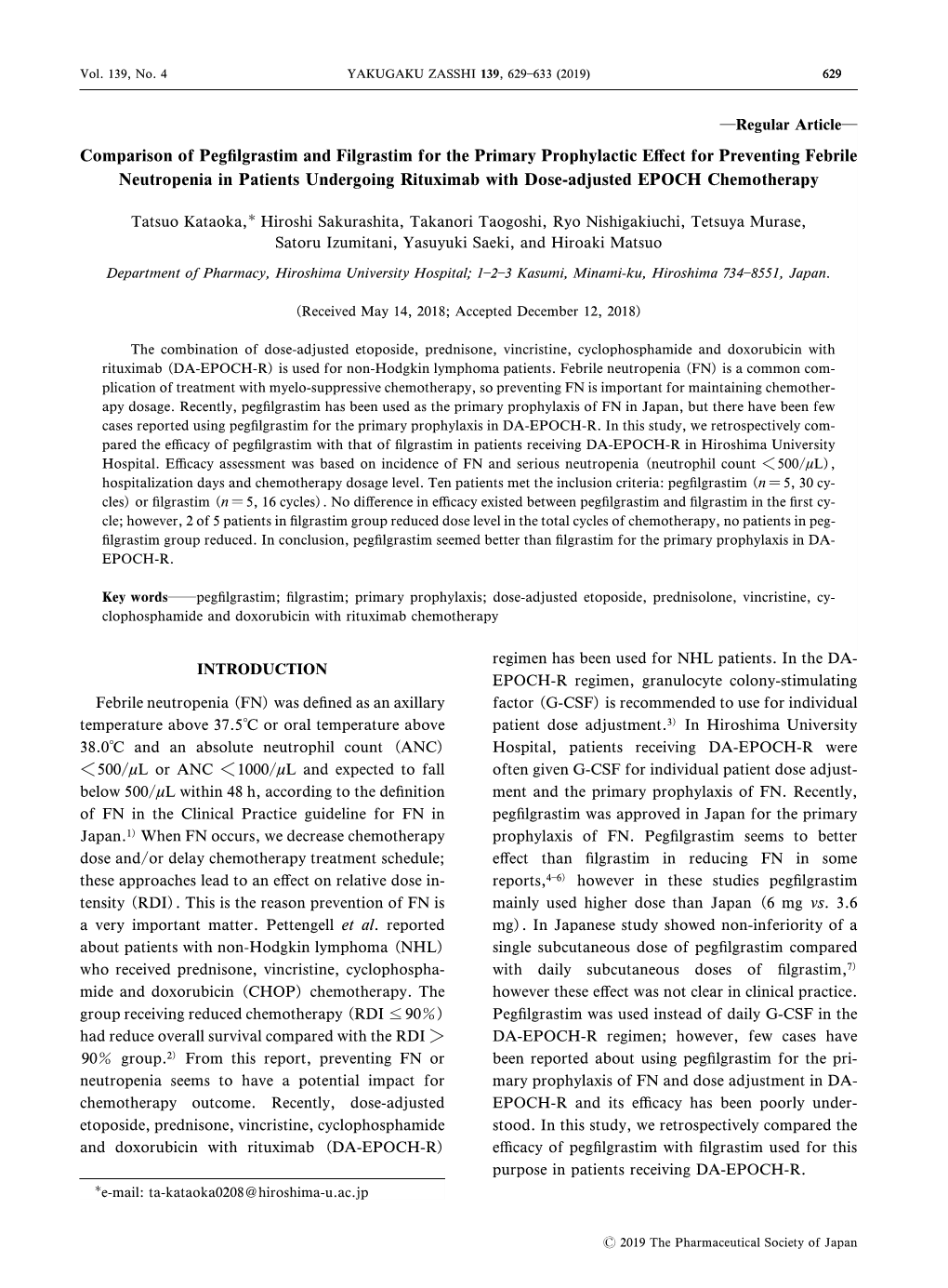 Comparison of Pegfilgrastim and Filgrastim for the Primary