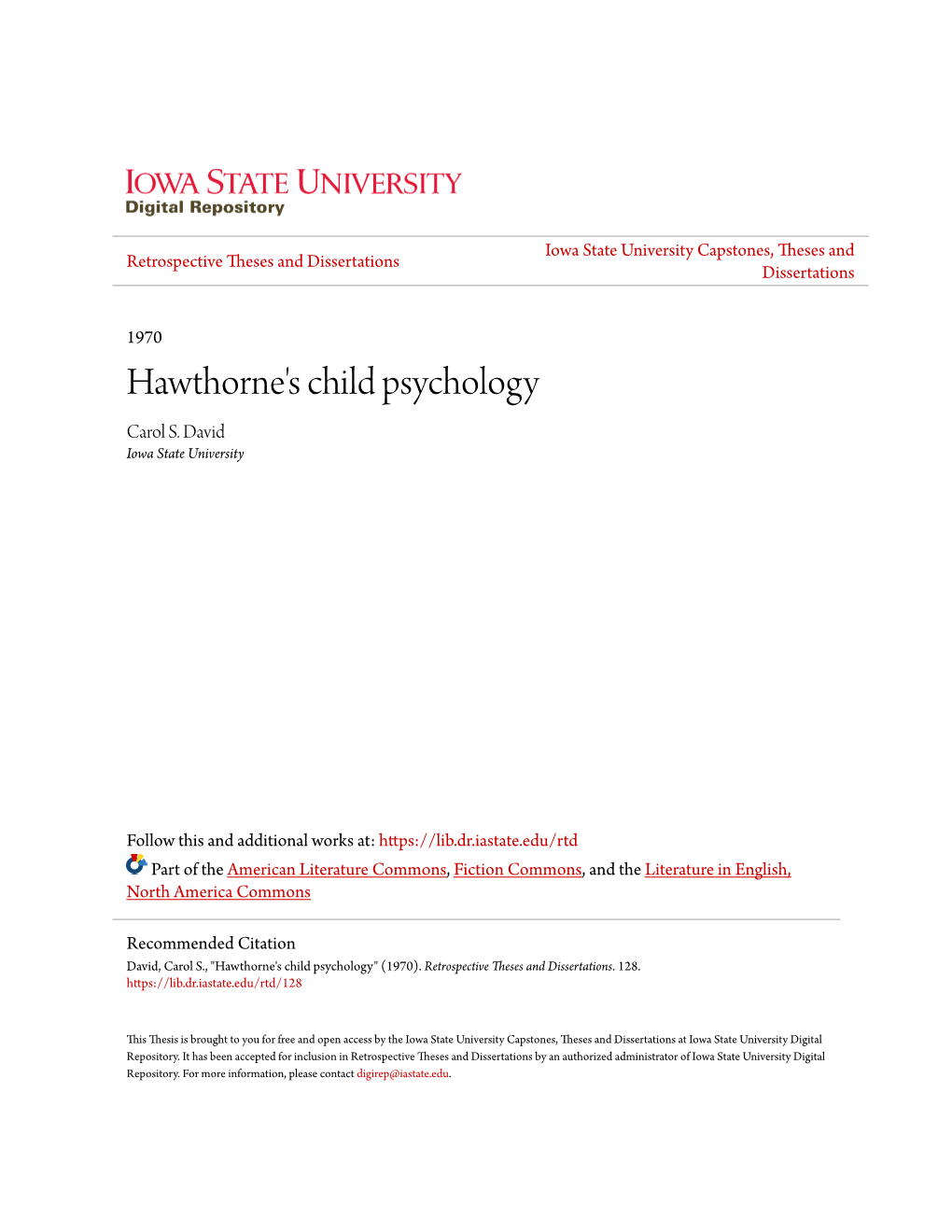 Hawthorne's Child Psychology Carol S