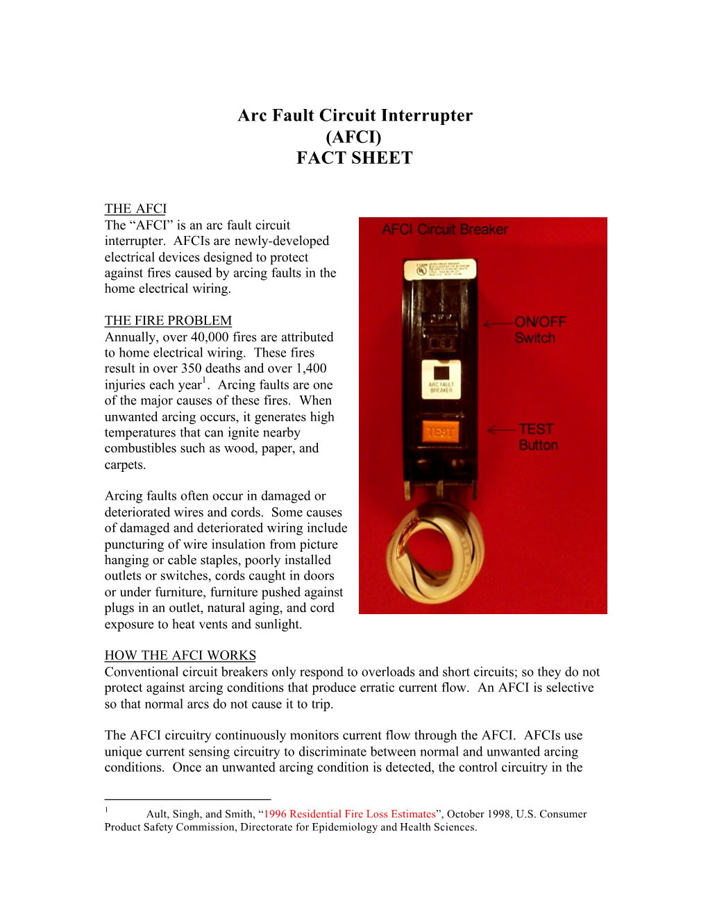 Arc Fault Circuit Interrupter (AFCI) FACT SHEET