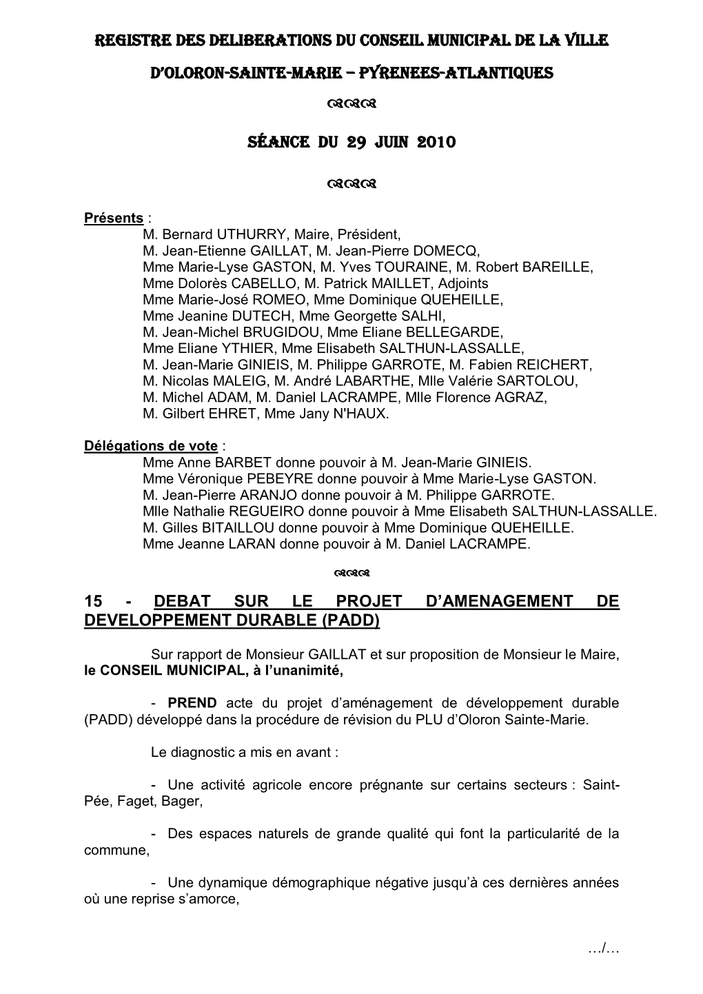 Registre Des Deliberations Du Conseil Municipal De La Ville D'oloron-Sainte-Marie – Pyrenees-Atlantiques