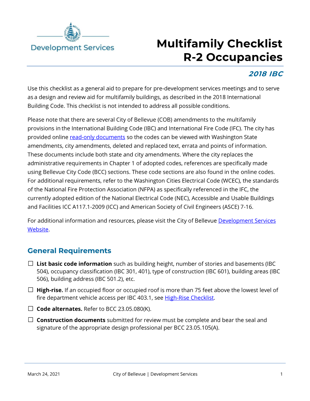 Multifamily Checklist R-2 Occupancies