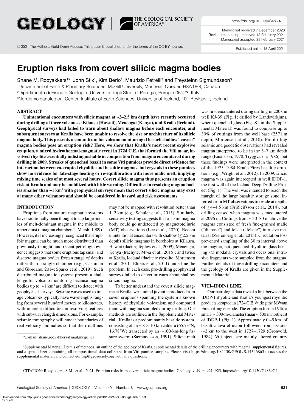 Eruption Risks from Covert Silicic Magma Bodies Shane M