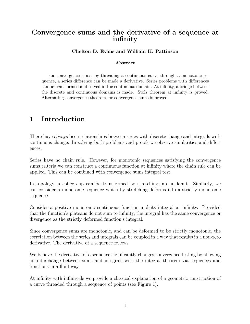 Convergence Sums and the Derivative of a Sequence at Infinity