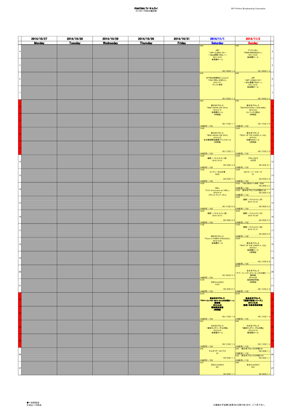 2014/10/27 2014/10/28 2014/10/29 2014/10/30 2014/10/31 2014/11/1 2014/11/2 Monday Tuesday Wednesday Thursday Friday Saturday Sunday 4:00 4:00