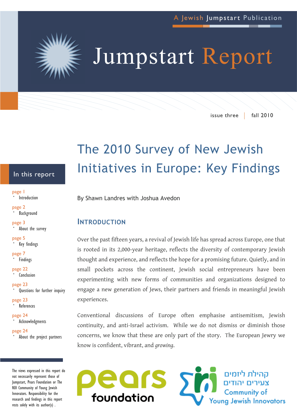 Jumpstart Survey of New Jewish Initiatives In