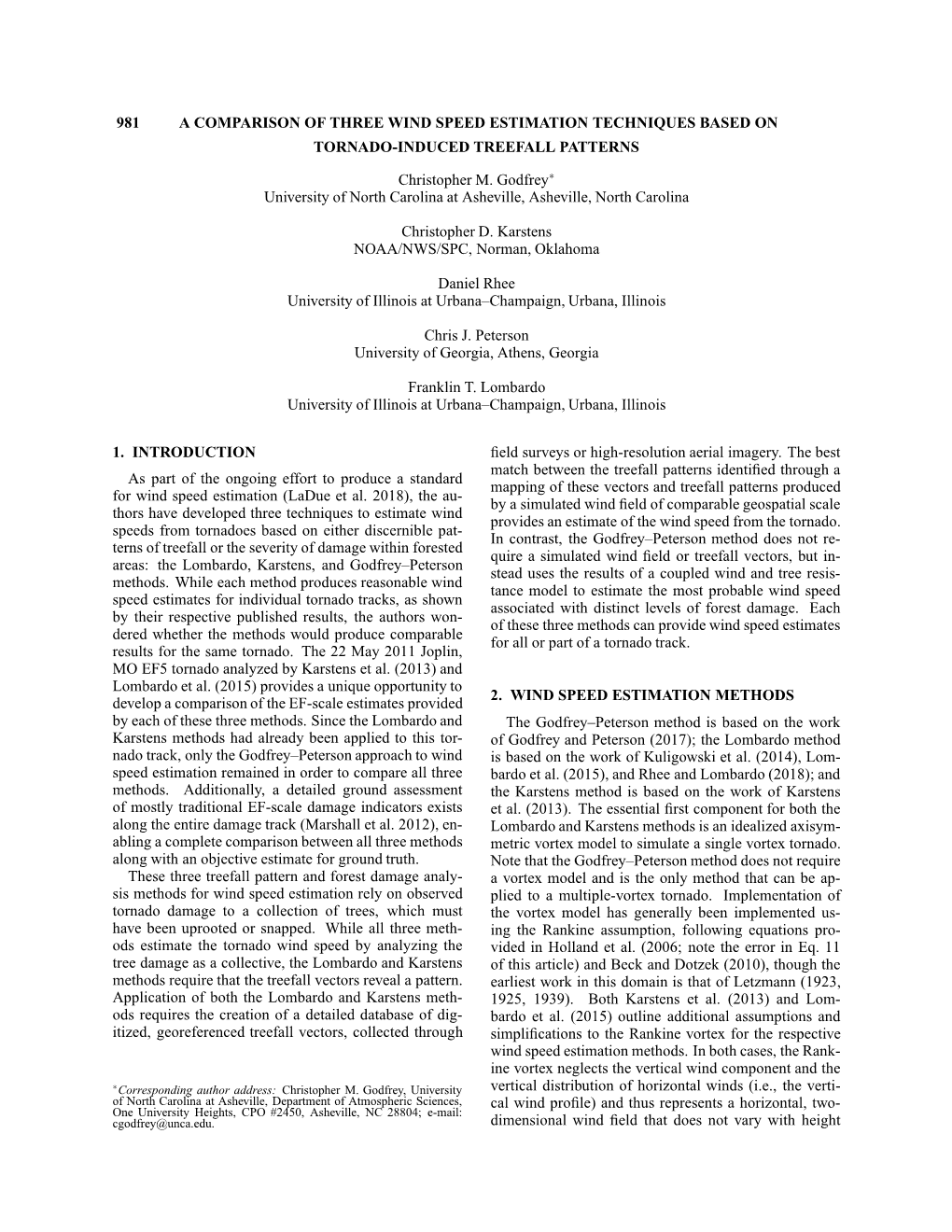 A Comparison of Three Wind Speed Estimation Techniques Based on Tornado-Induced Treefall Patterns