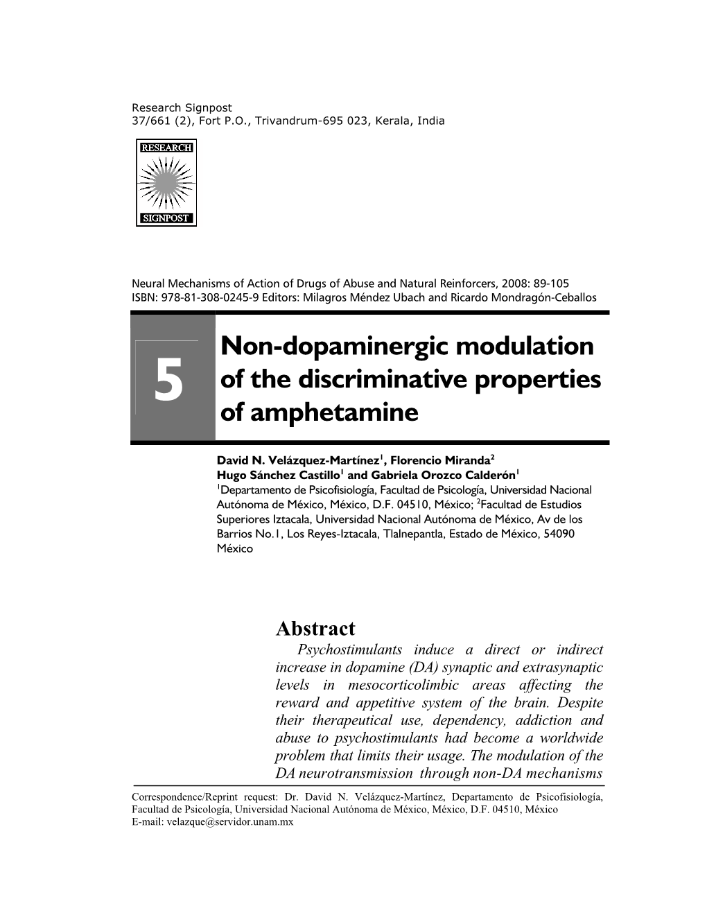 Non-Dopaminergic Modulation of the Discriminative Properties Of