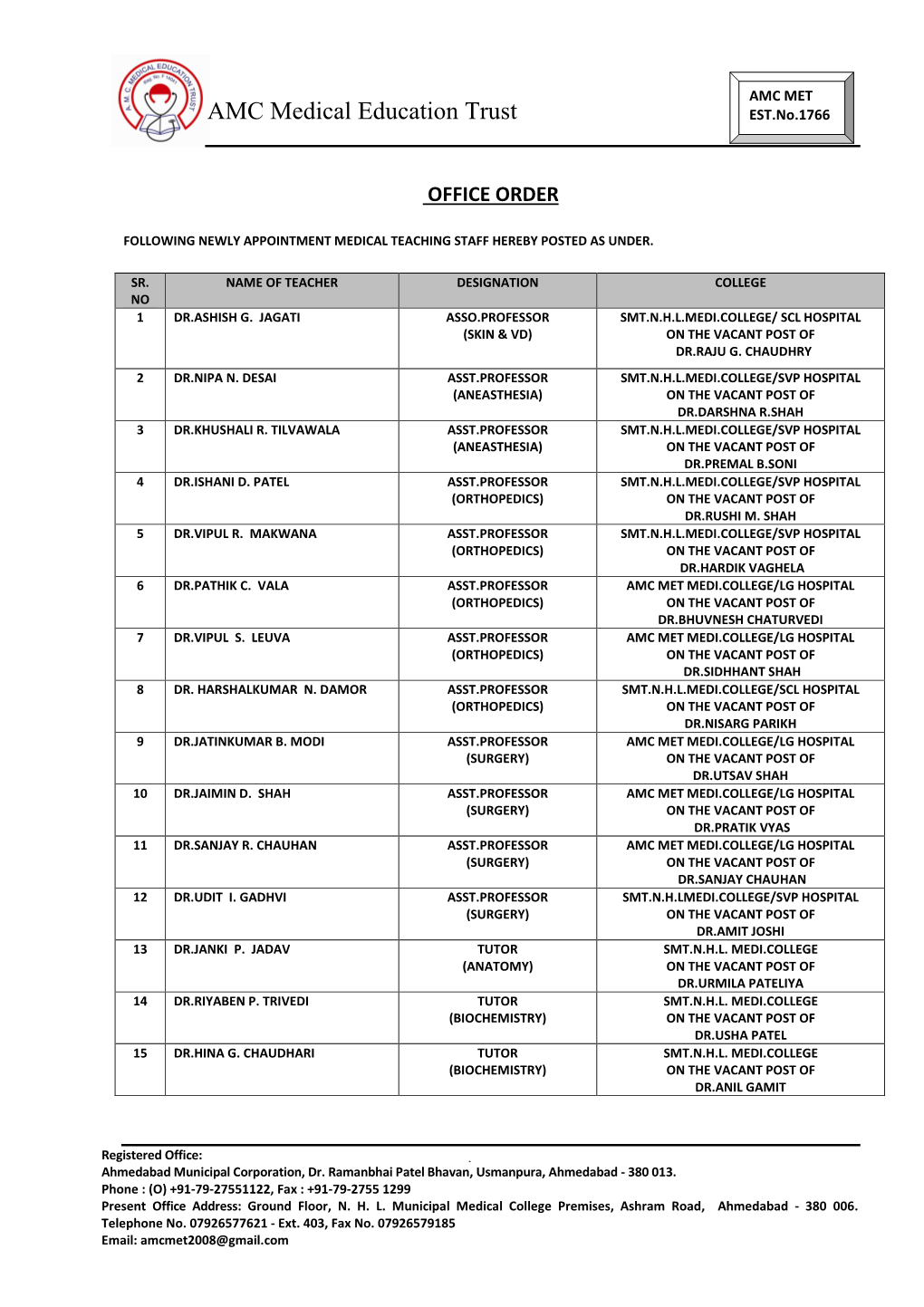 1766 Posting Order New Appointment