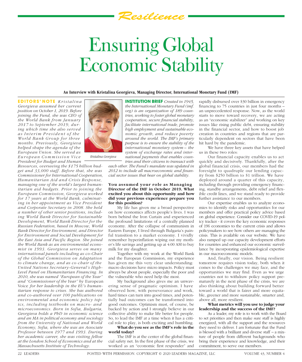 To Download a PDF of an Interview with Kristalina Georgieva