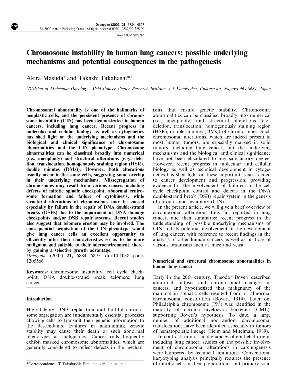 Chromosome Instability in Human Lung Cancers: Possible Underlying Mechanisms and Potential Consequences in the Pathogenesis