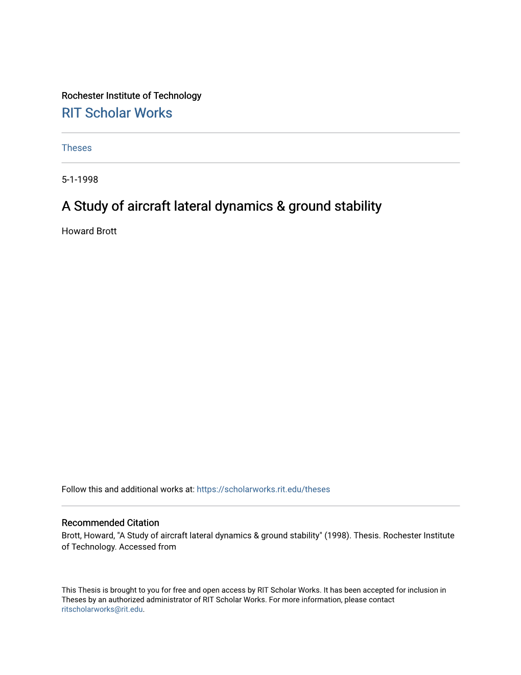 A Study of Aircraft Lateral Dynamics & Ground Stability