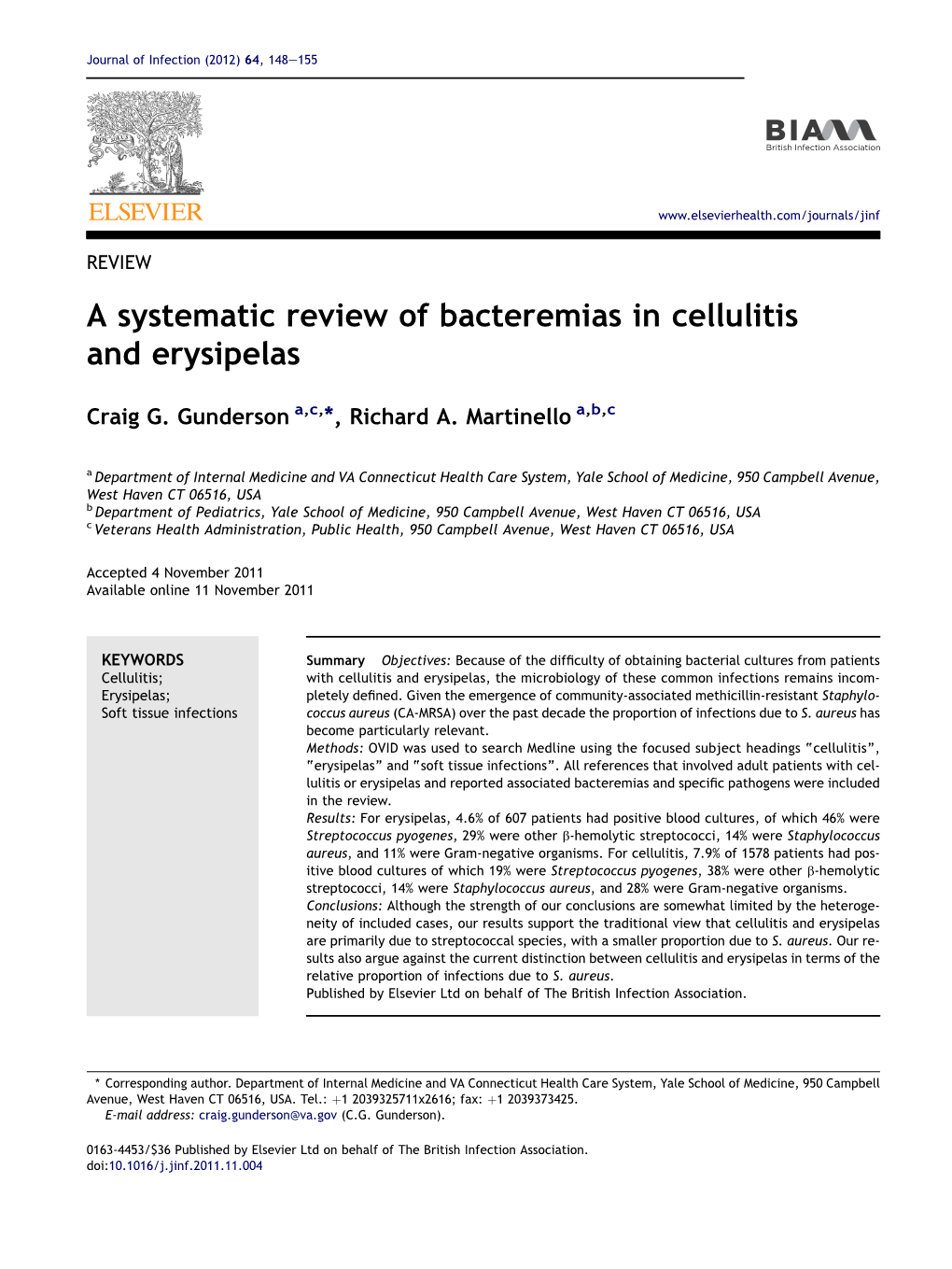 A Systematic Review of Bacteremias in Cellulitis and Erysipelas