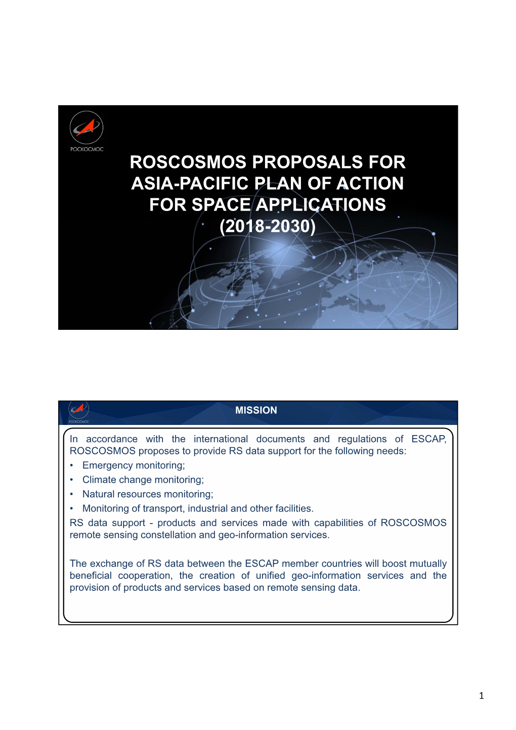 Roscosmos Proposals for Asia-Pacific Plan of Action for Space Applications (2018-2030)
