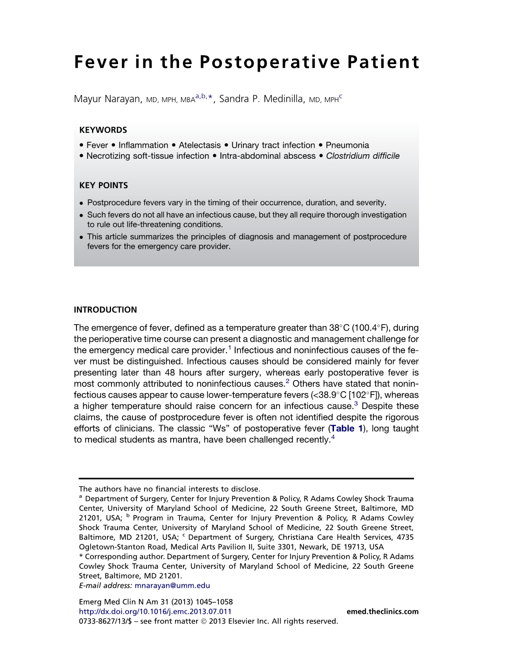 Fever in the Postoperative Patient