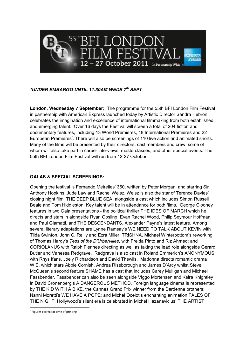 The Programme for the 55Th BFI London Film Festival In