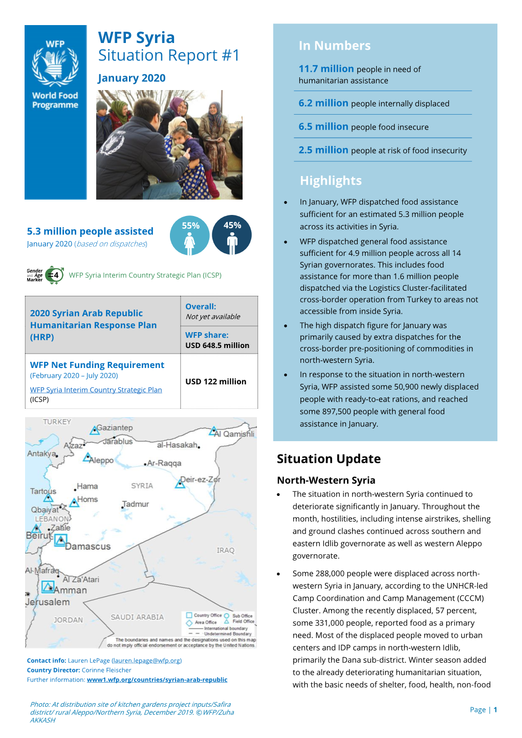 WFP Syria Situation Report #1 Page | 2 January 2020