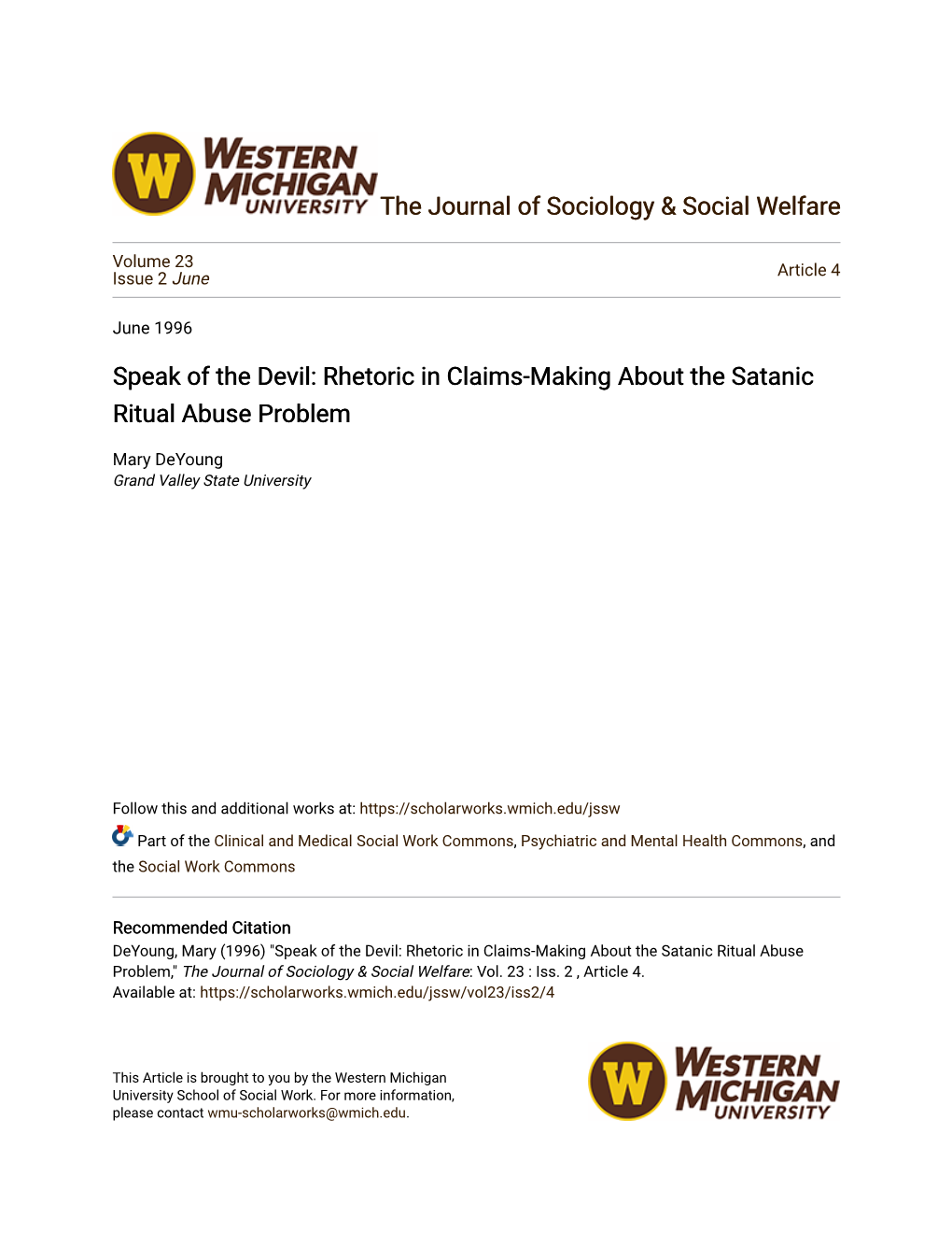 Rhetoric in Claims-Making About the Satanic Ritual Abuse Problem