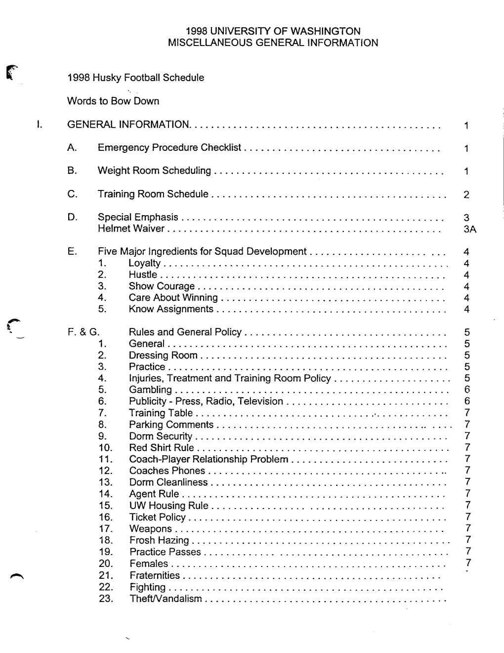 I998 Universiry of WASHINGTON MISCELLANEOUS GENERAL I