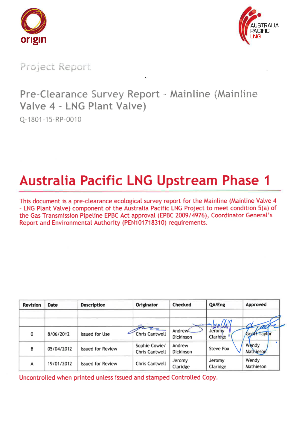 Pre-Clearance Survey Report Mainline (Mainline Valve 4 – LNG Plant Valve) Project Report