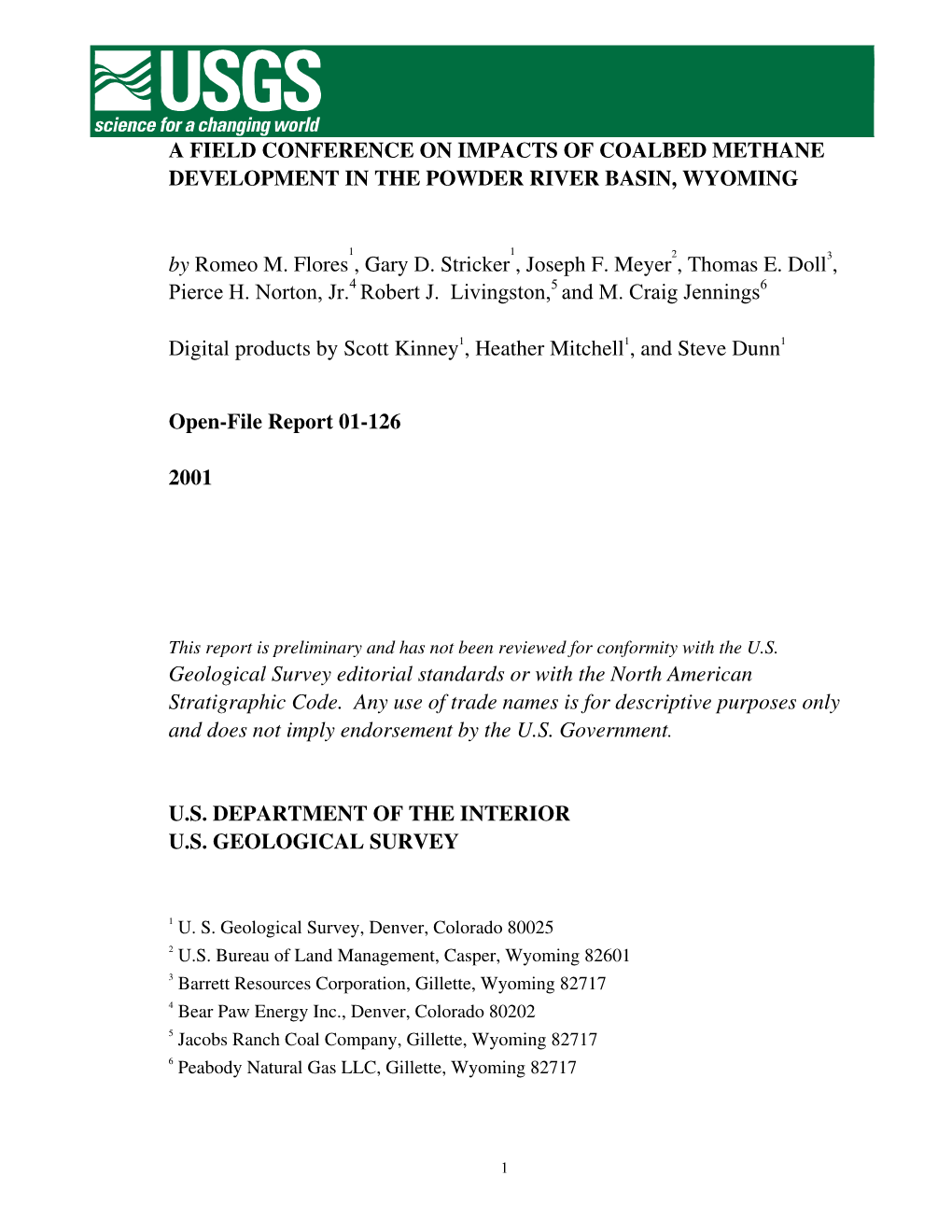 A Field Conference on Impacts of Coalbed Methane Development in the Powder River Basin, Wyoming