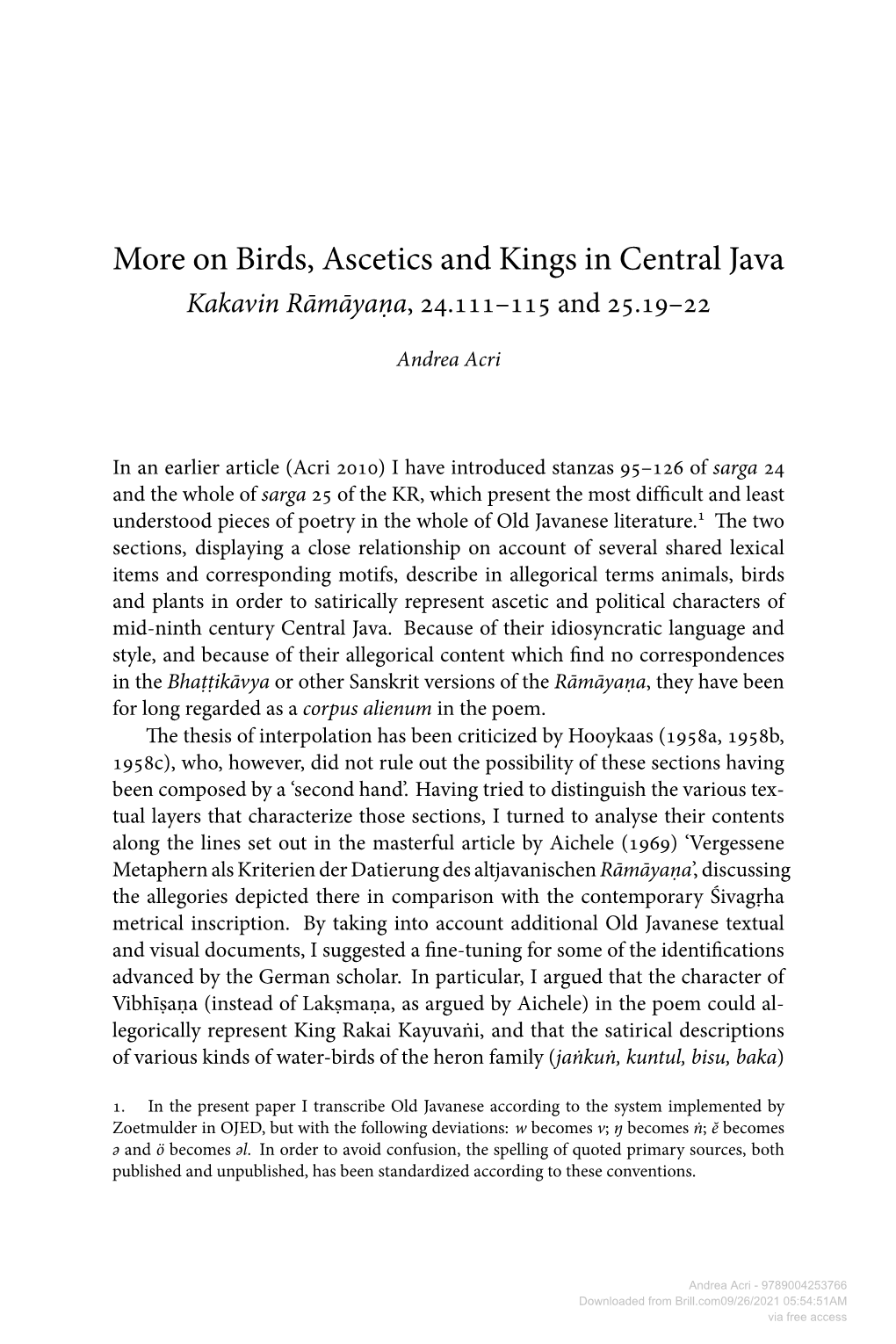 On Birds, Ascetics and Kings in Central Java Kakavin Rāmāyaṇa, .– and .–