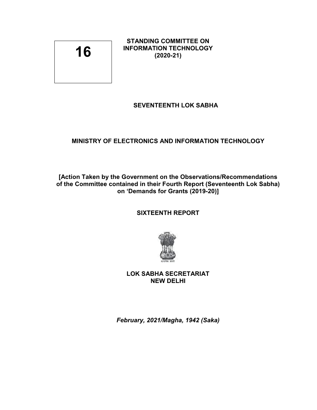 Standing Committee on Information Technology 16 (2020-21)