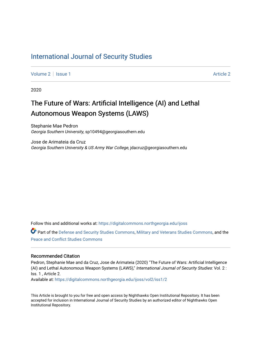 Artificial Intelligence (AI) and Lethal Autonomous Weapon Systems (LAWS)